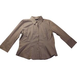 New York & Company Button Down Shirt L Stretch 3/4 Sleeve Taupe NWT Classic